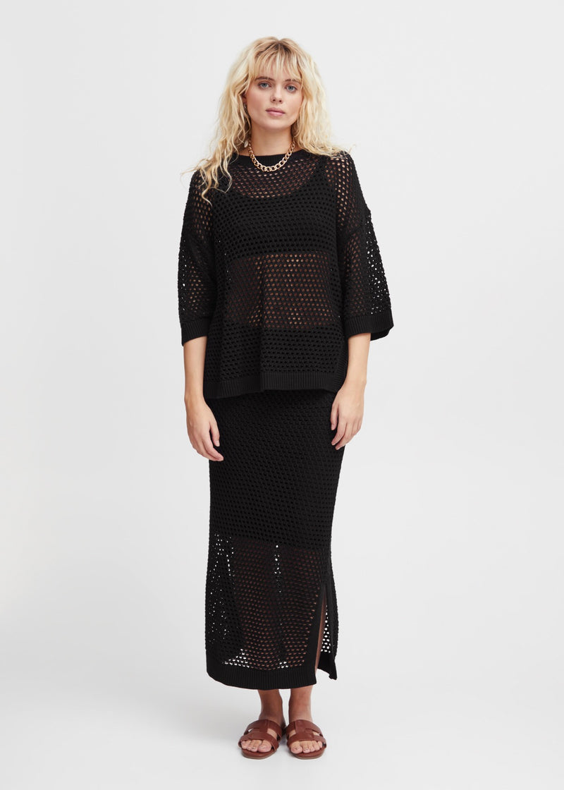 'Halaine' Midi Knitted Mesh Skirt with Liner