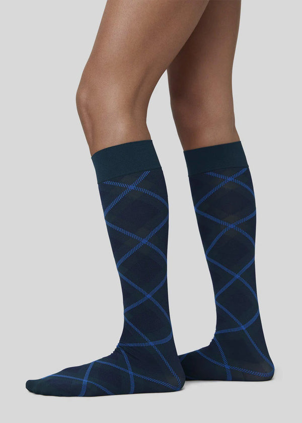 2-pack Franka Check & Solid Knee Highs | Dark Green