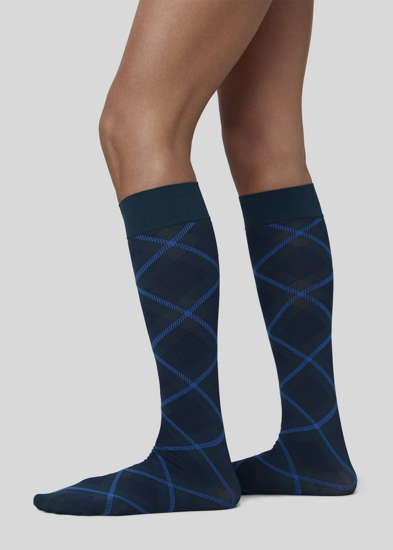 2-pack Franka Check & Solid Knee Highs | Dark Green