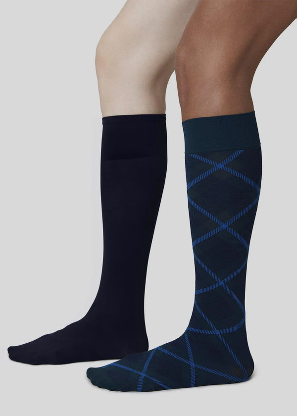 2-pack Franka Check & Solid Knee Highs | Dark Green