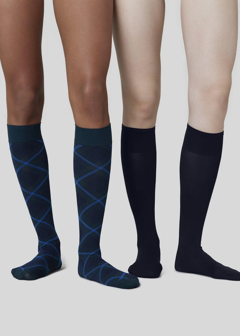 2-pack Franka Check & Solid Knee Highs | Dark Green