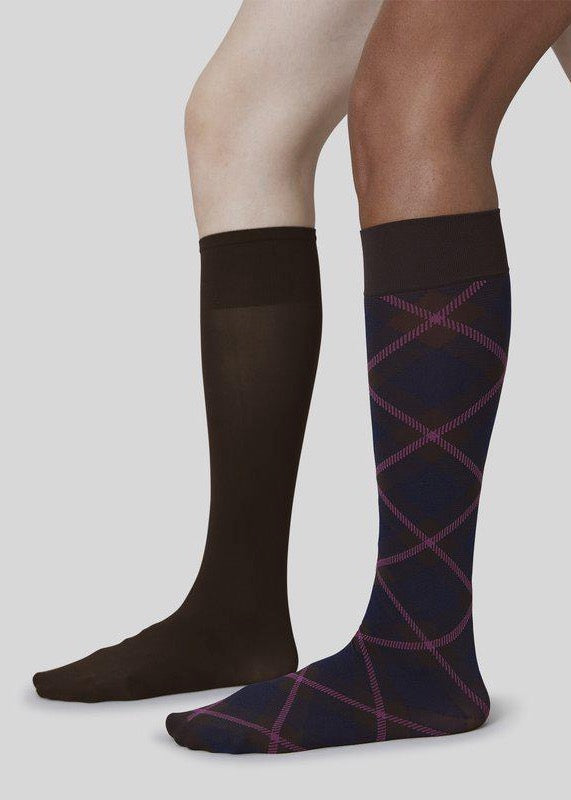 2-pack Franka Check & Solid Knee Highs | Dark Brown