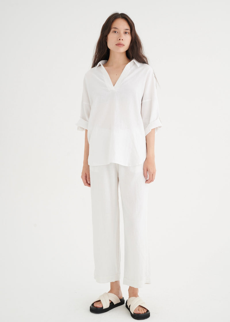 'Driza' Wide Leg Linen Pants | White