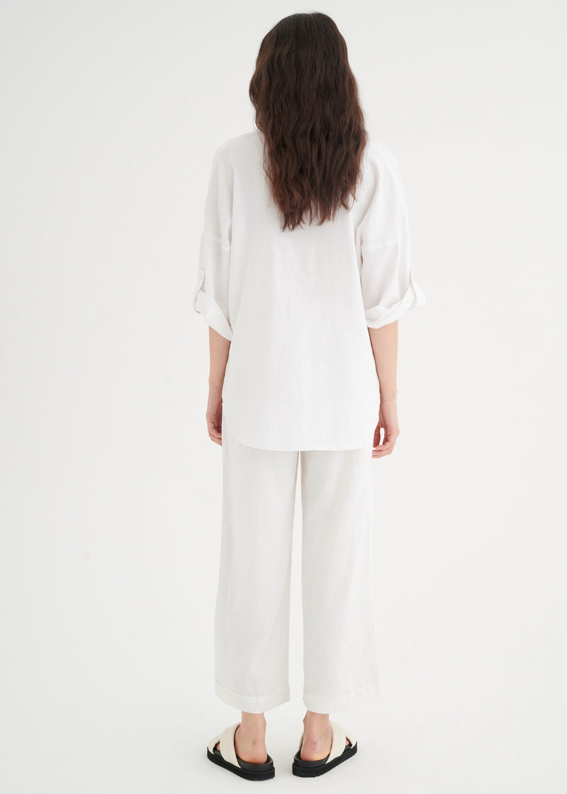 'Driza' Wide Leg Linen Pants | White