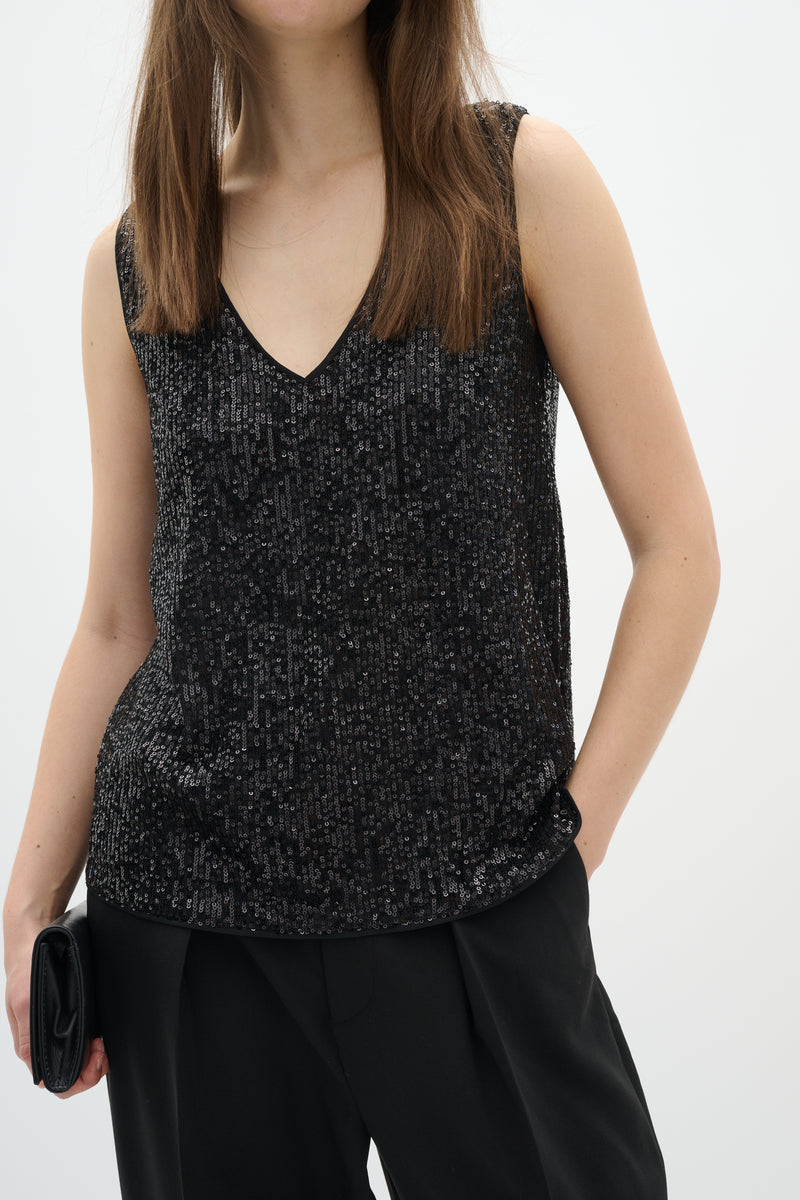 Sequin Tank with Scarf | Black