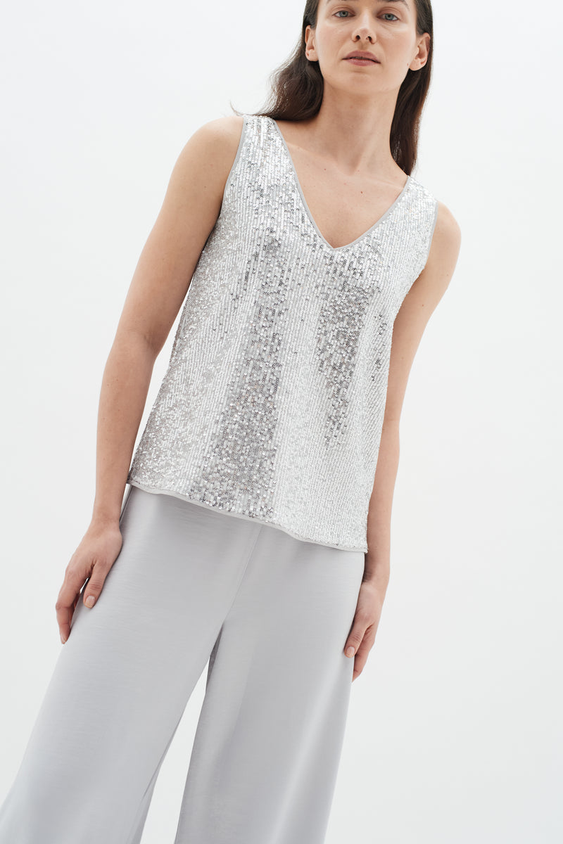 Sequin Tank with Scarf | Silver