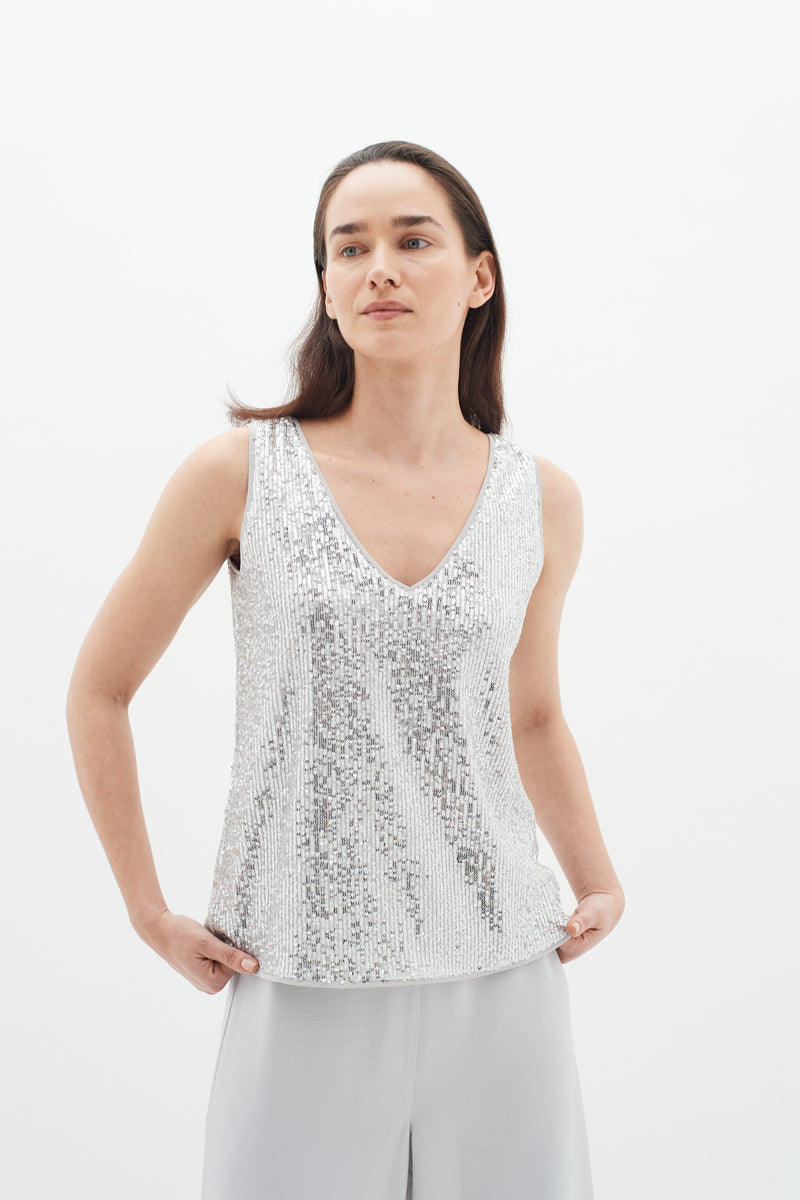 Sequin Tank with Scarf | Silver