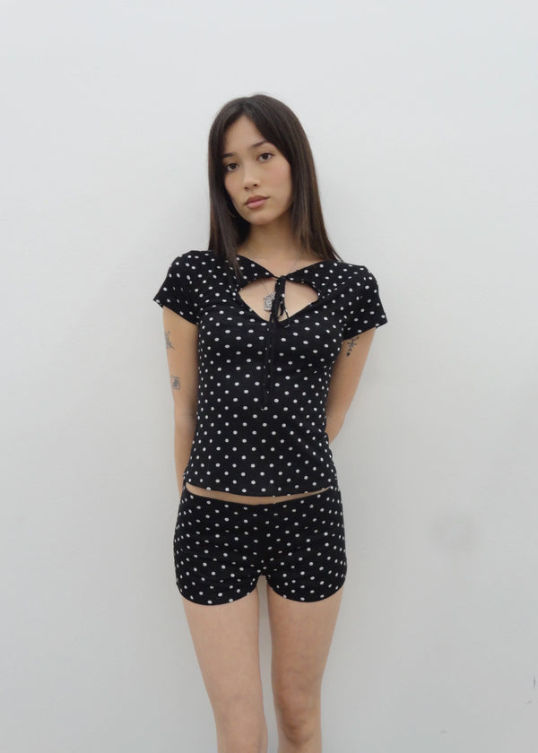 Cleo Keyhole Top | Black Polka Dot