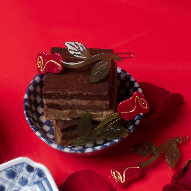 Red Rose Barrette Hair Clip Set