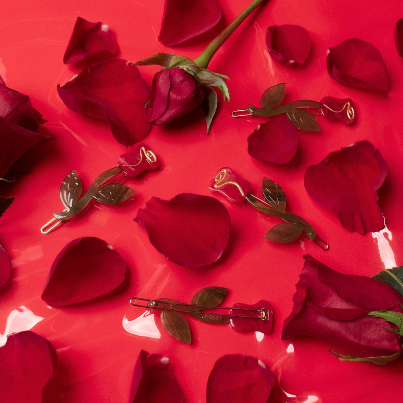 Red Rose Barrette Hair Clip Set