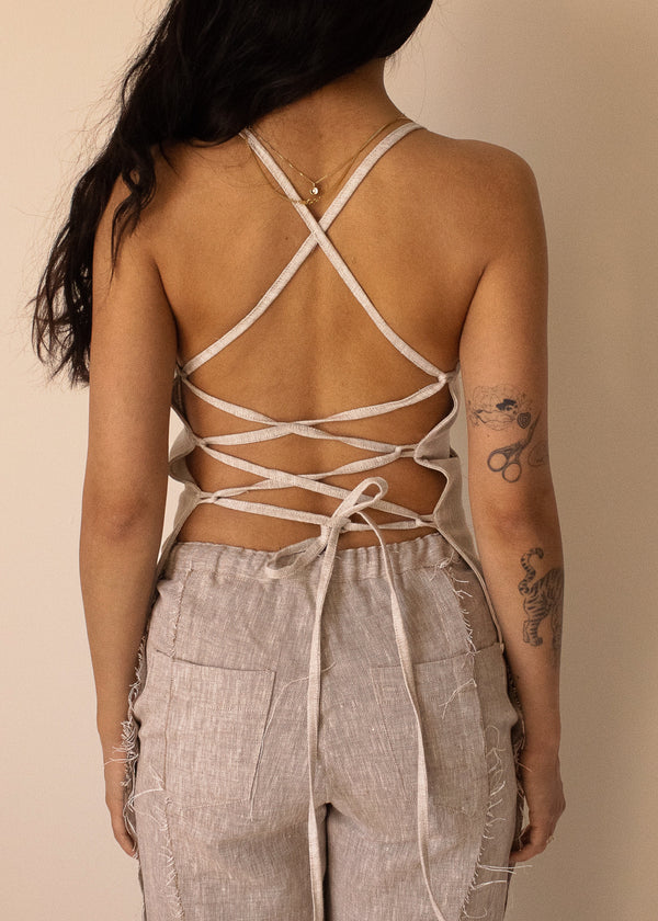Unstructured Corset Linen Top | Beige
