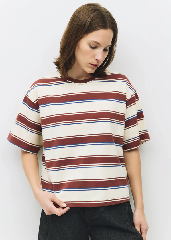 Sunny Striped Boxy Tee | Brown