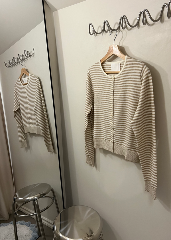 Montana Striped Cardigan | Taupe & White