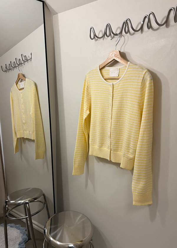 Montana Striped Cardigan | Butter Yellow & White