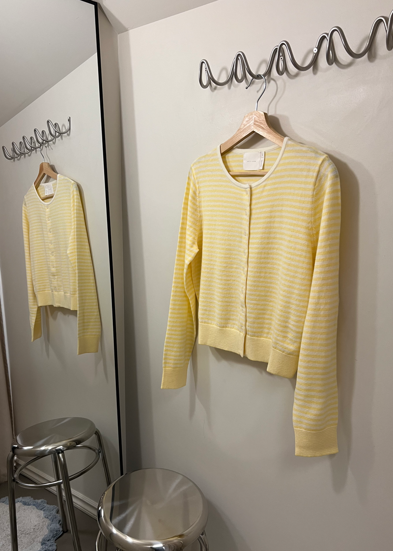 Montana Striped Cardigan | Butter Yellow & White