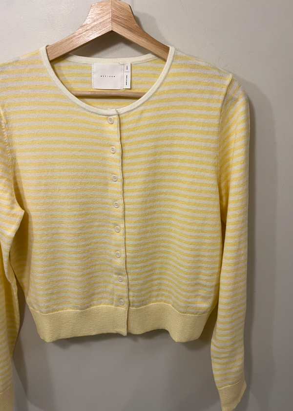 Montana Striped Cardigan | Butter Yellow & White