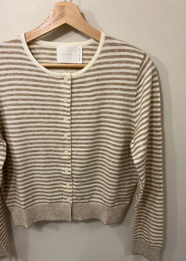 Montana Striped Cardigan | Taupe & White