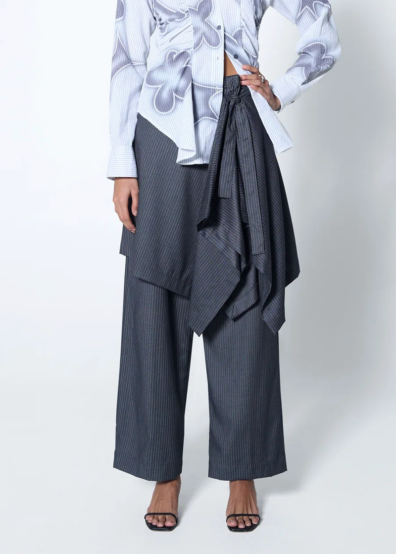 ORIGAMI SKIRT | GREY PINSTRIPE