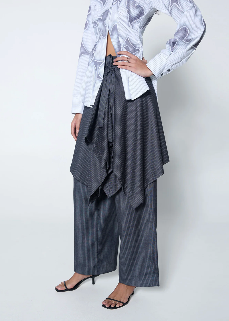 ORIGAMI SKIRT | GREY PINSTRIPE