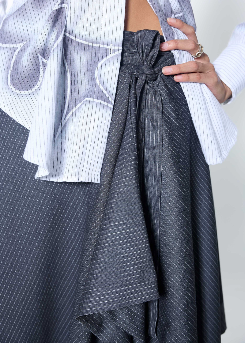 ORIGAMI SKIRT | GREY PINSTRIPE
