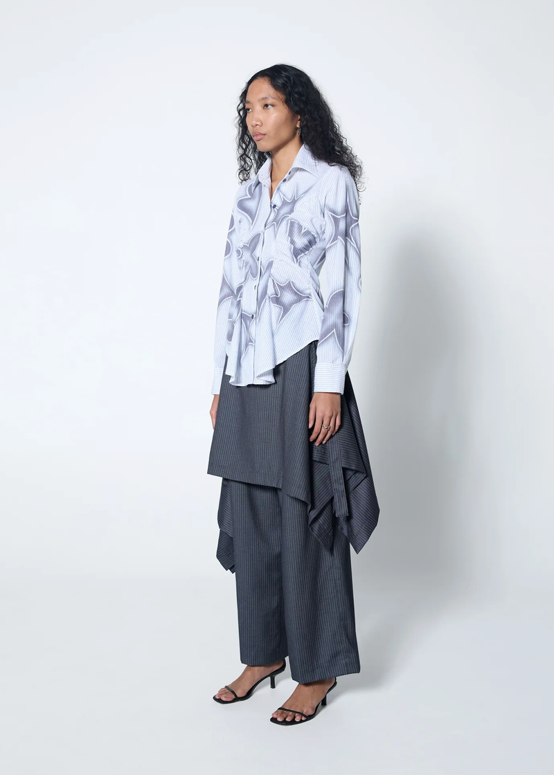 ORIGAMI SKIRT | GREY PINSTRIPE