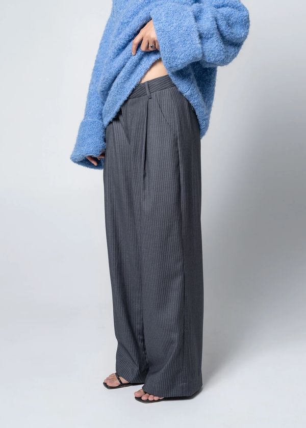 Slouchy Pleat Pant | Grey Pinstripe
