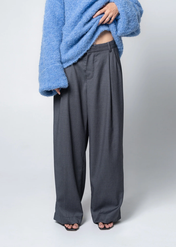 Slouchy Pleat Pant | Grey Pinstripe