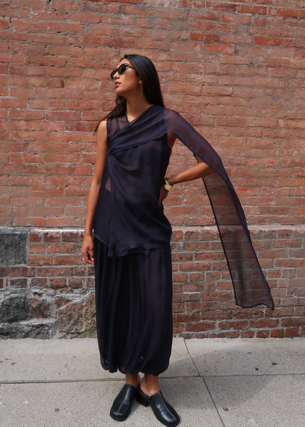 Vale Silk Top | Navy