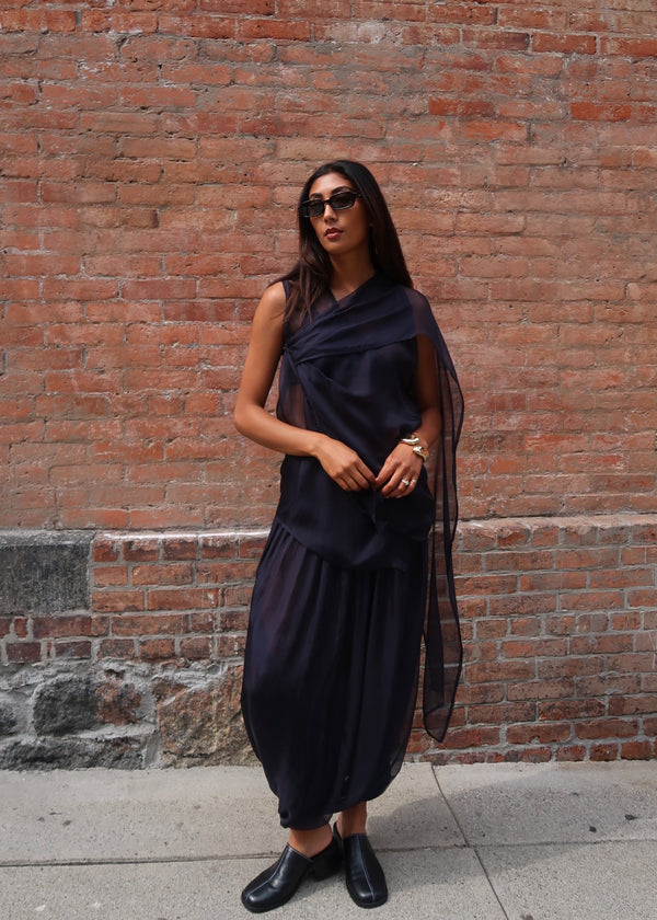 Meadow Silk Maxi Skirt | Navy
