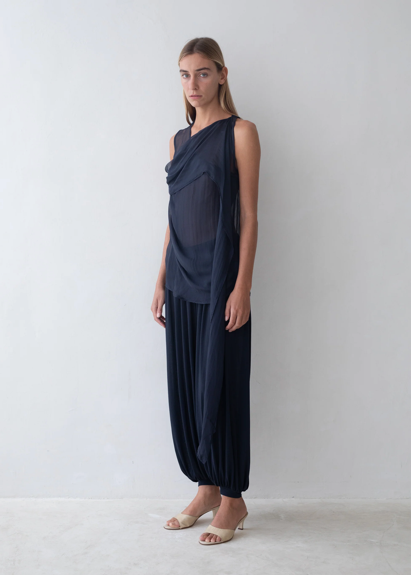 Vale Silk Top | Navy