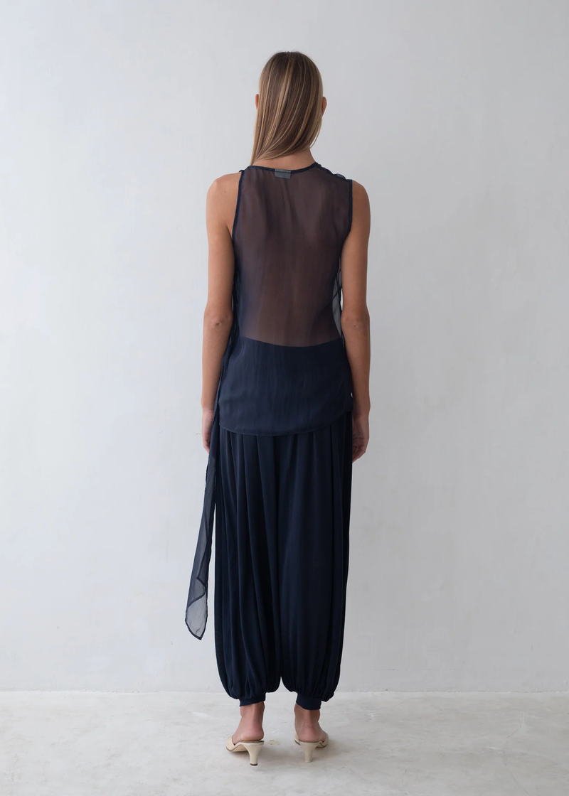 Vale Silk Top | Navy