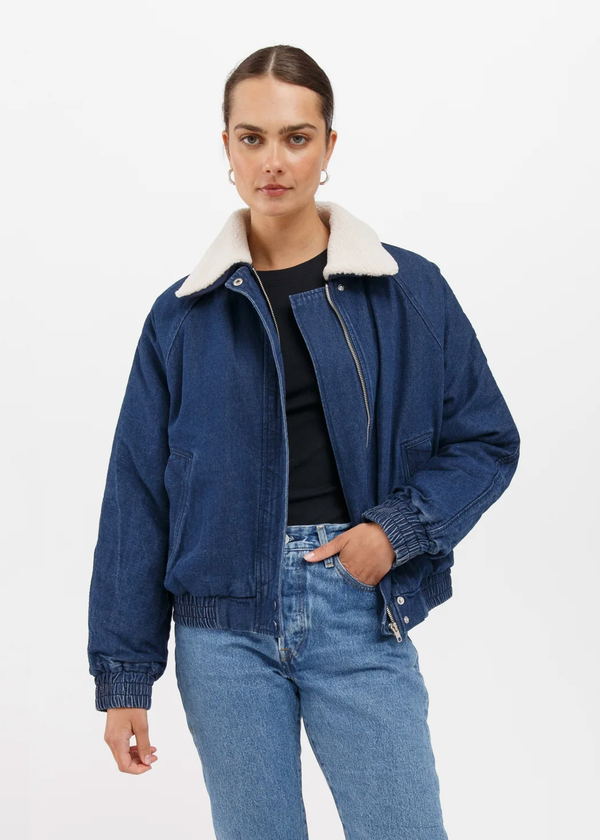 Mackenzie Denim Bomber with Removable Collar