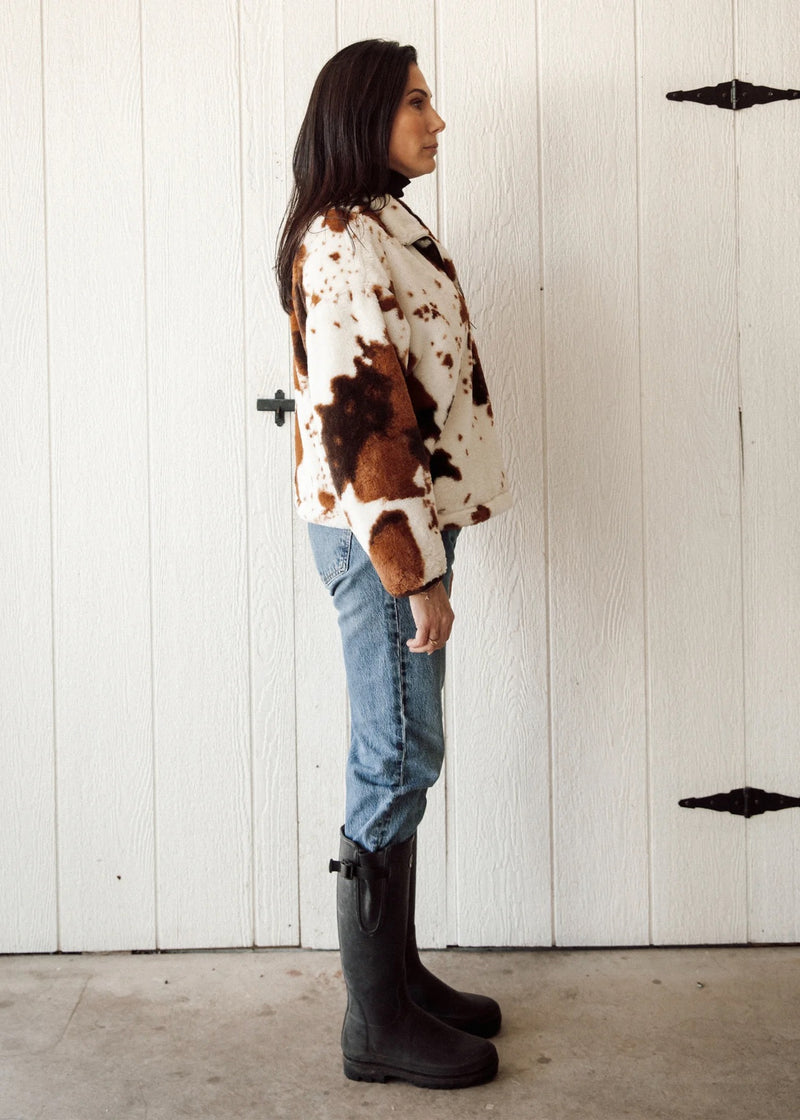 Cow Print Half Zip Fleece Jacket