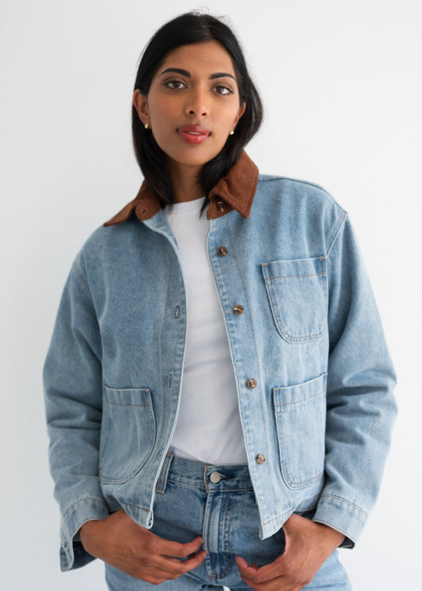 Magali Denim Jacket with Corduroy Collar