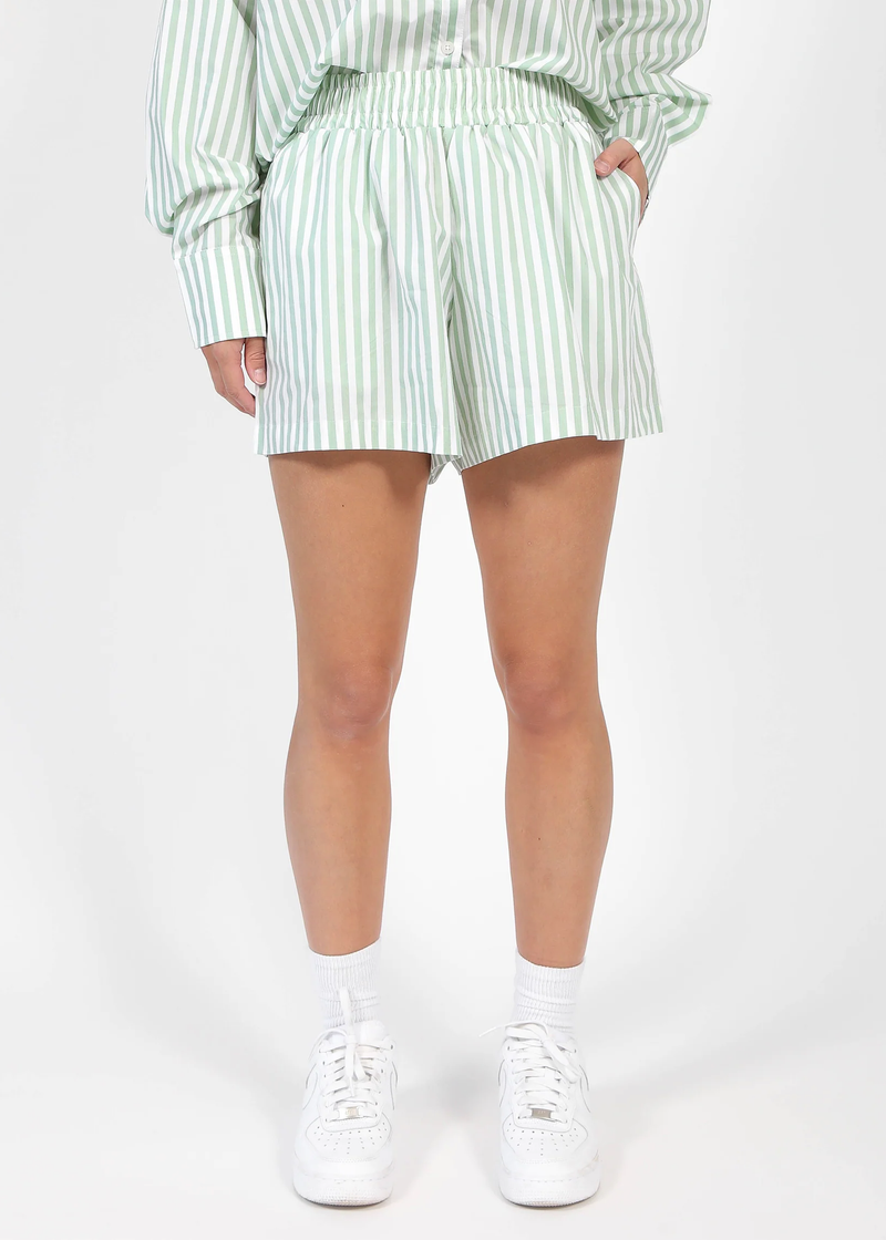 Striped Cotton Shorts in Sage
