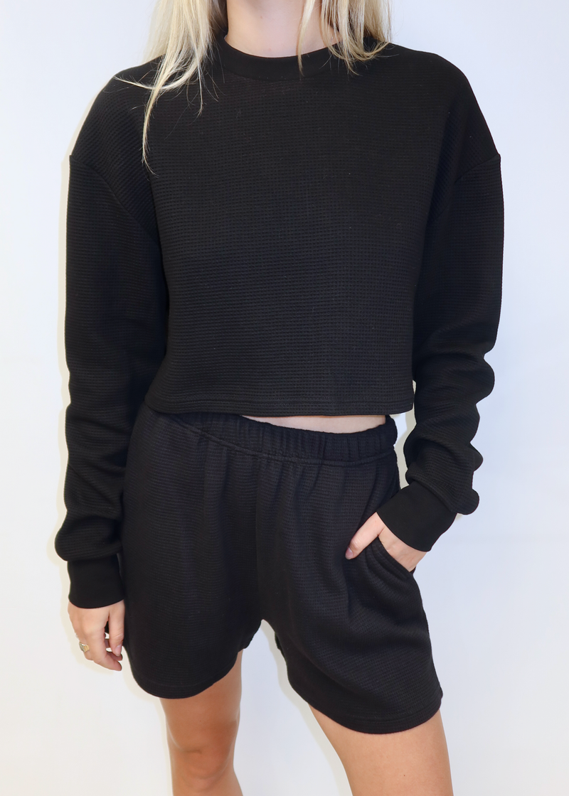 Cropped Waffle Knit Sweater