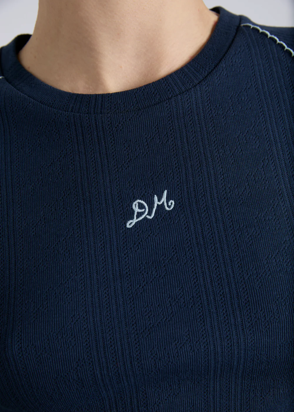 Aster Pointelle Raglan Baby Tee | Navy