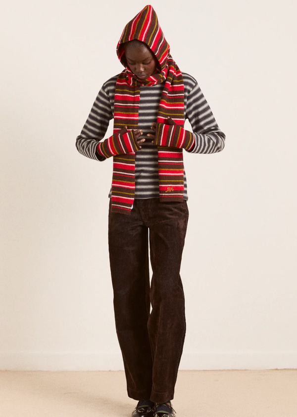 Stripe Hooded Scarf | Choc Multi Stripe