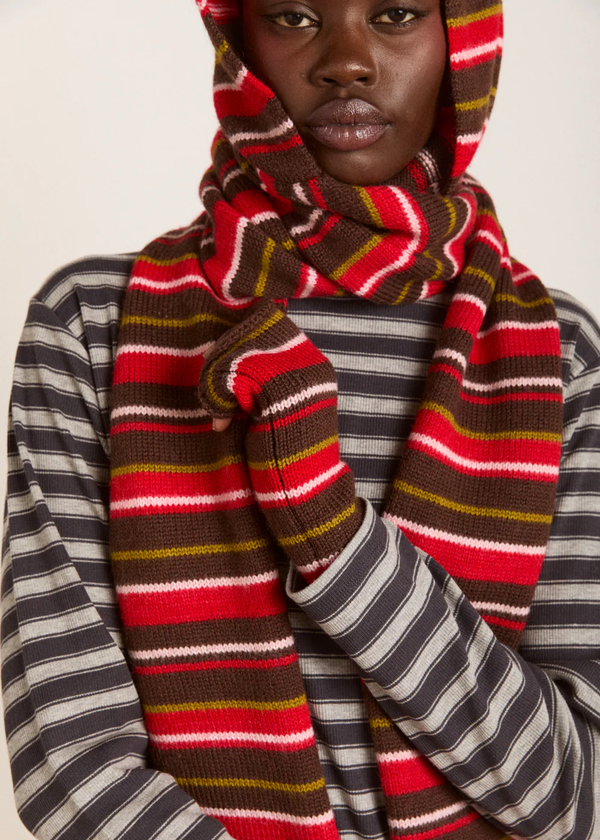 Fingerless Mittens | Choc Multi Stripe