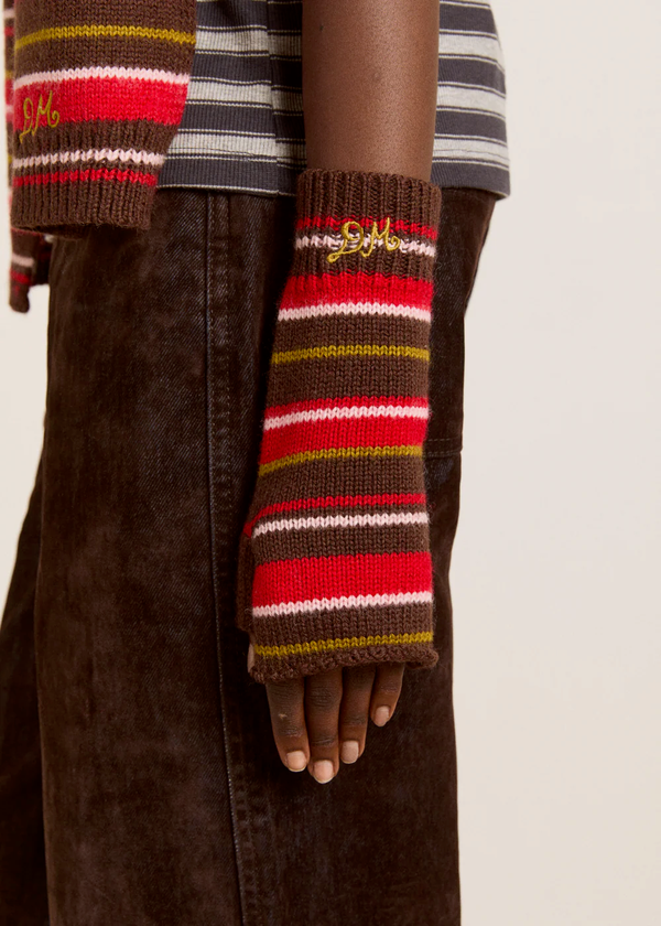 Fingerless Mittens | Choc Multi Stripe