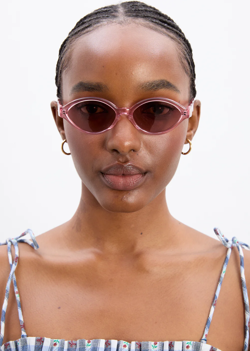 Slim Oval Sunglasses With Wavy Temple | Pink