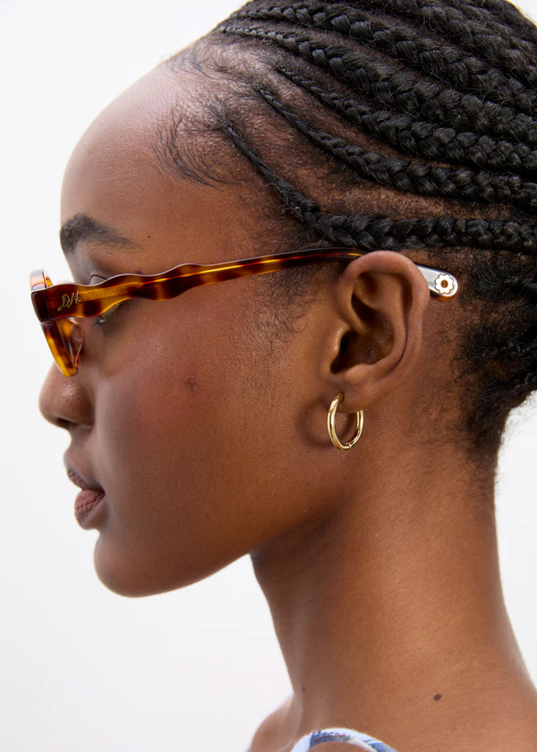 Slim Oval Sunglasses With Wavy Temple | Tort