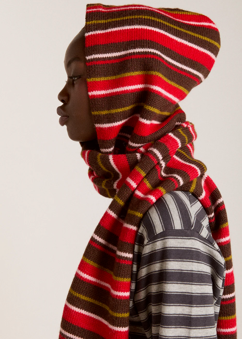 Stripe Hooded Scarf | Choc Multi Stripe