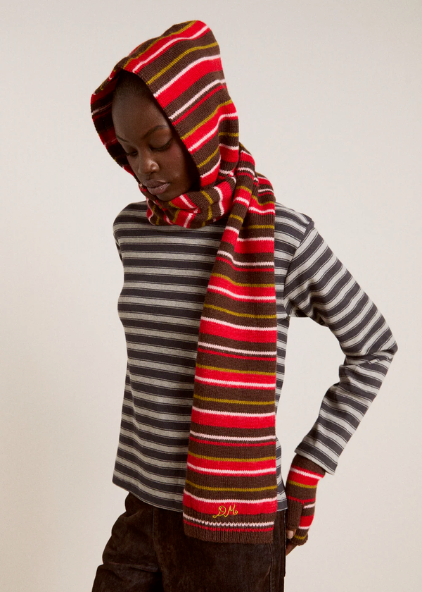 Stripe Hooded Scarf | Choc Multi Stripe