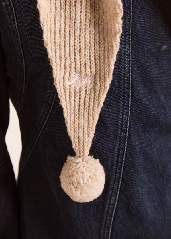Tie Front Hood With Pop Pom Detail | Oatmeal