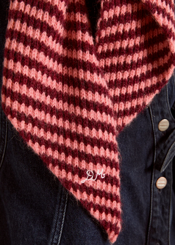 Tie Front Hood | Pink & Burgundy Stripe