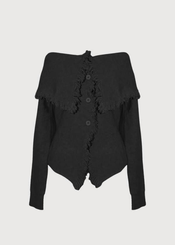 Ragged Off Shoulder Knit Cardigan