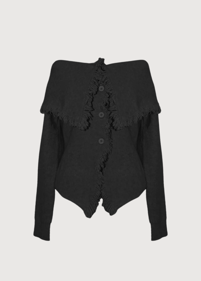 Ragged Off Shoulder Knit Cardigan