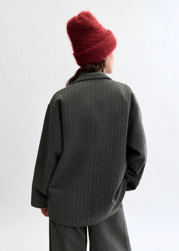 Mara Blazer Coat | Grey Pinstripe