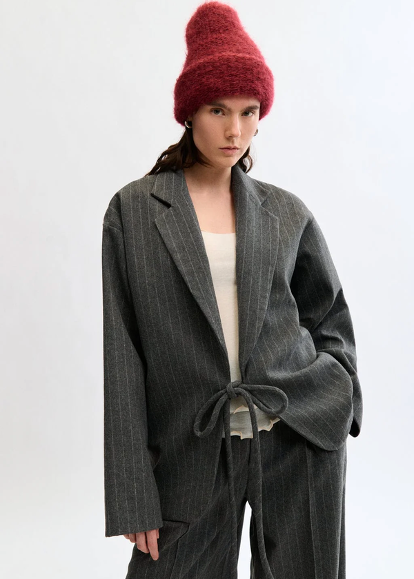 Mara Blazer Coat | Grey Pinstripe